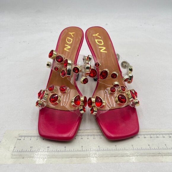 YDN Hot Pink Studded Mules Colorful Rhinestone Slippers Slip On Sandals - Picture 3 of 8
